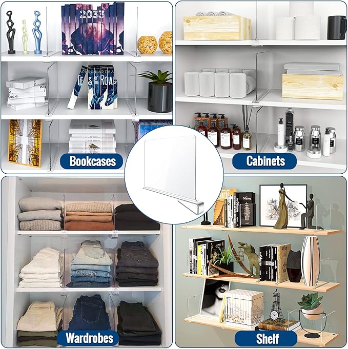 2 Pack Clear Acrylic Shelf Dividers for Closet Shelf Organizer of Bedroom Kitchen Office Bathroom Organizer for Clothes Books and Handbags