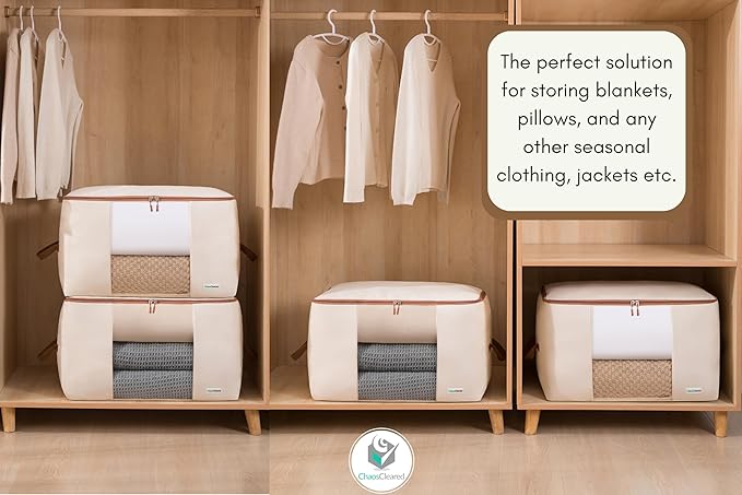 Canvas Comforter Storage Bags 2 Pack Folding Organizer bag for King/Queen Comforters, Pillows, Blankets, Bedding/Quilt, Blanket, Duvet, Mothproof Space Saver; Large Collapsible Organizers, 24"x14"x14"