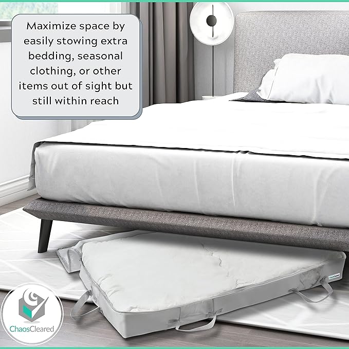 Under Bed Storage Containers for Toys, Clothes, Shoes etc. Underbed Organizer Bag that slides Under the bed without friction or wheels. Low profile 6 height is great for under the couch or other