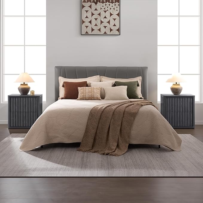 SICOTAS Night Stand Set of 2 Nightstands with 2 Drawers Storage Bedside Table Large Fluted Bed Side End Table Modern 24.4" Tall Wide Night Stands for Bedroom Living Room Sofa Couch Office