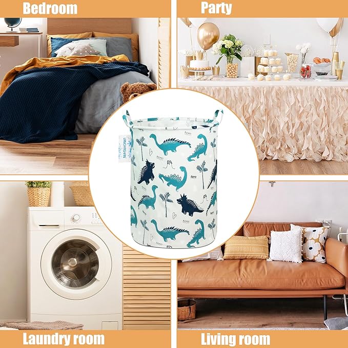 LANGYASHAN Laundry Basket Canvas Fabric Collapsible Organizer Basket for Storage Bin Toy Bins Gift Baskets Bedroom Clothes Children Nursery Hamper (Full dinosaur)