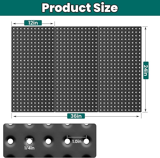 EVERHANGER Metal Pegboard Panels 24" x 12", Heavy Duty Steel Peg Boards for Garage, Pegboard Wall Organizer for Tool Storage and Organization, Black, 3 Pack