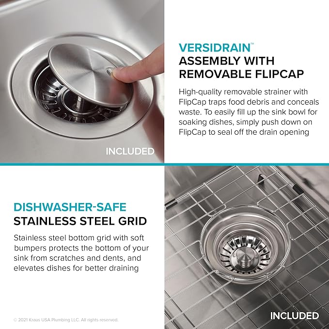 KRAUS Dex 33-inch Undermount 16 Gauge Stainless Steel Double Bowl Kitchen Sink, KA1UD33B