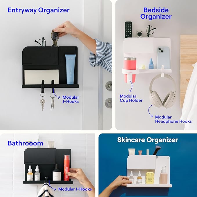 WallShelfie Bedside Wall Organizer & Bedside Shelf, Room Decor, Dorm Room Essential, Floating Bedside Shelf Wall Mount Organizer, Remote Control Holder, RV Accessories, Floating Shelves (Black)