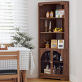 70" H Tall Coner Cabinet with Door & Adjustable Shelves, Mid-Century Farmhouse Wood Storage Cabinet, Home Pantry Hutch for Kitchen, Dining Living Room, Bathroom, Antique Dispaly (Walnut)