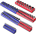 Magnetic Socket Organizer,6-Pack SAE & Metric 1/2,3/8,1/4 Inch Drive Sockets Holder,Holds 141 Standard/Deep Sockets,Blue and Red Magnetic Socket Tray(Sockets Not Included)