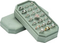 Velvet Ring Organizer Display Tray Jewelry Box Earring Holder Case for Wedding Birthday Christmas Day (Emerald Green)