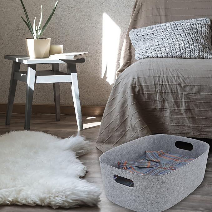 Welaxy Large Storage Basket Felt Open Desk Organize bin Shelf baskets with handles light weight carry for Magazines Books Junk Kids Toys Pet toy Clothes Laundry (Gray)