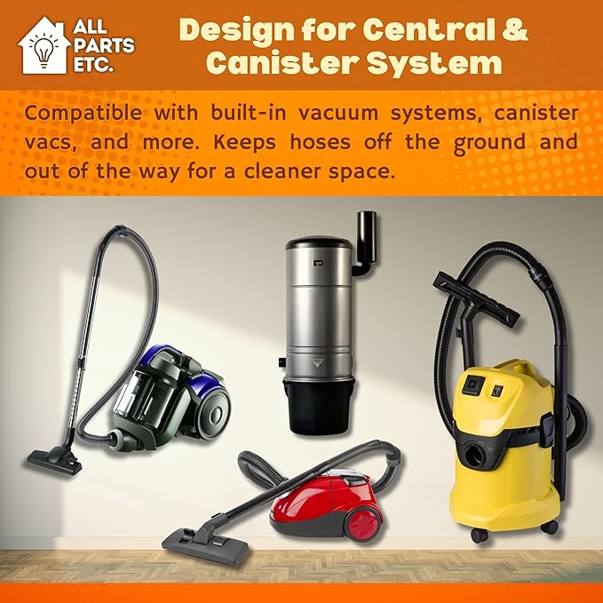 Deluxe Vacuum Hose Hanger – Heavy Duty Metal Wall Mount Storage Rack for Central & Canister Vac Systems – Fits 30-40 Ft Hose – Includes Screws & Anchors – Gray