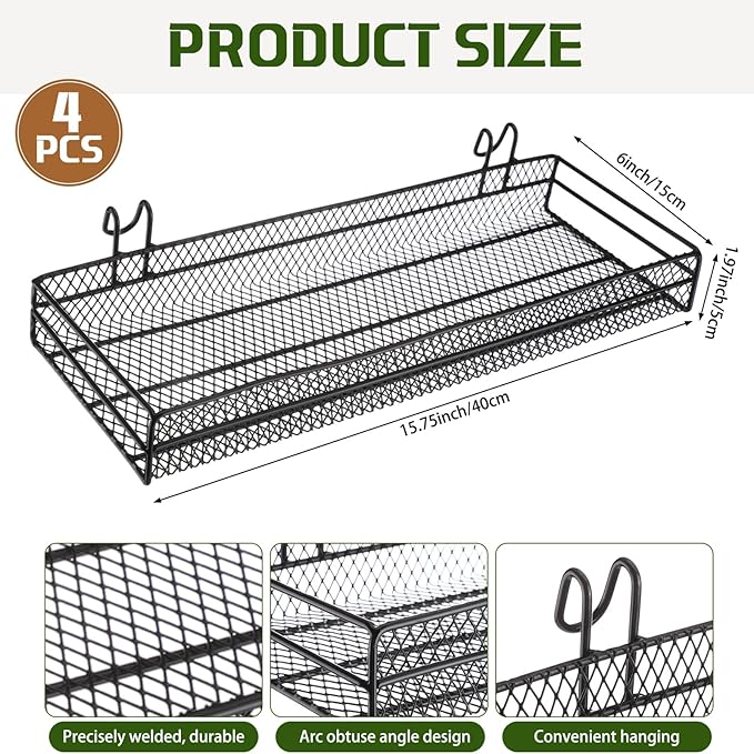 4 Pcs Black Metal Grid Wall Baskets with Hooks Hanging Wire Mesh Basket for Gridwall Wall Mounted Storage Organizer for Home Kitchen Organizing Display
