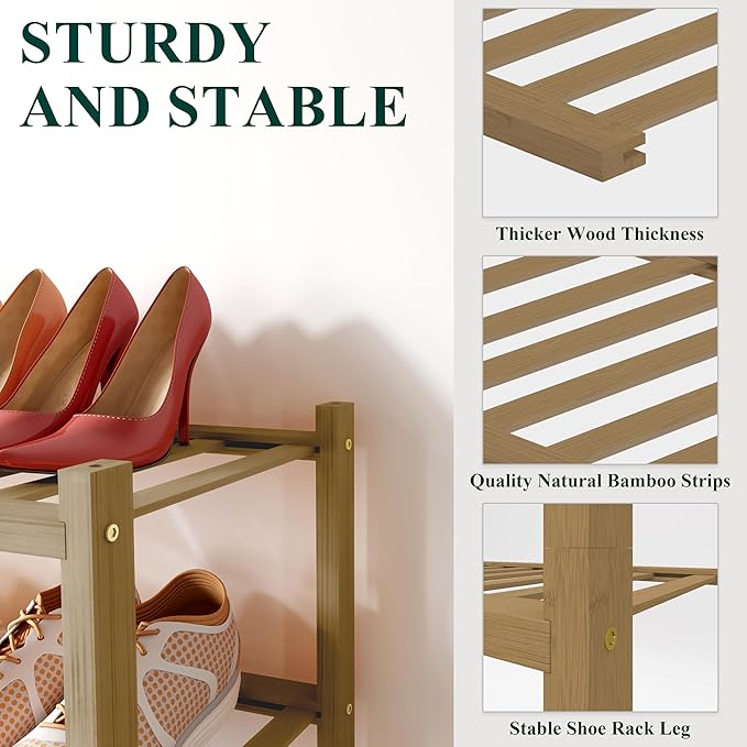 Smiry Bamboo Shoe Rack for Closet, 4 Tier Wooden Stackable Shoe Organizer, Free Standing Shoes Storage Shelf for Entryway, Front Door Entrance, Walnut