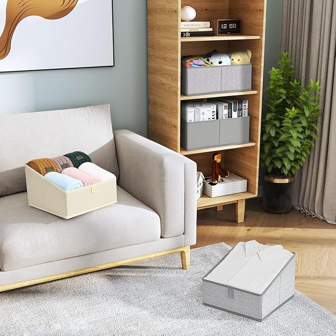 DIMJ Trapezoid Storage Bins for clothes - 3 Packs Closet Organizers and Storage Baskets, Foldable Closet Baskets with Handles and Divider, Closet Storage Bin Toybox for Shelves Living Room Bedroom