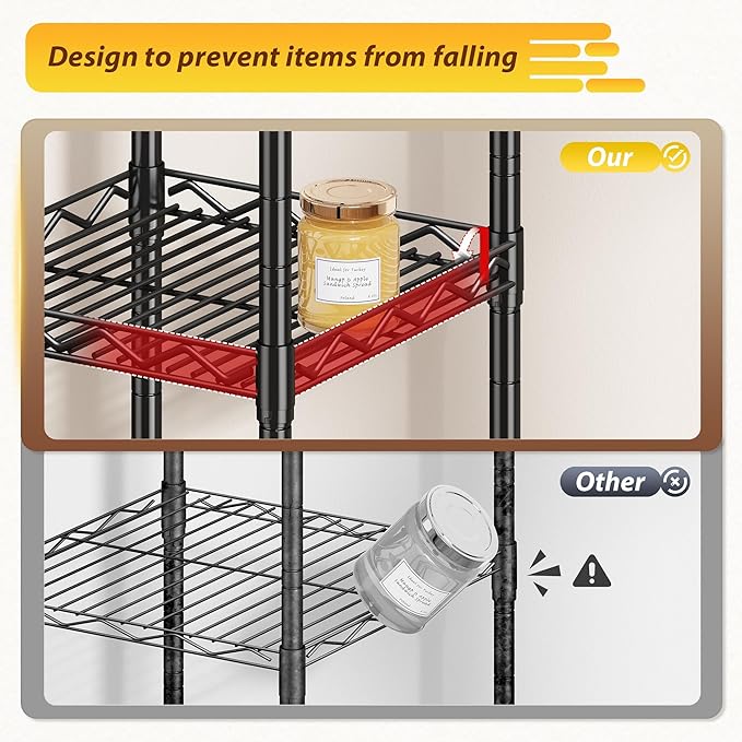 5 Tier Metal Shelving Unit Wire Shelves Storage Rack:Adjustable Storage Shelves Standing Bathroom Shelf and Narrow Shelf for Laundry Dorm Kitchen Pantry Closet Office 12''Wx12''Dx49''H Black