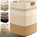 Laundry Hamper, 95L Tall Laundry Basket with Leather Handles, Rectangle Large Clothes Hamper for Organizing, Cotton Woven Laundry Baskets Storage Hampers for Bedroom, Nursery, Living Room