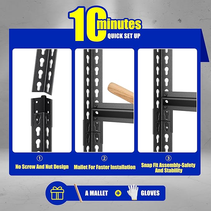 48" W Heavy Duty Garage Shelving, 5-Tier Metal Industrial Shelves, 3000LBS Loads, 4 Pack