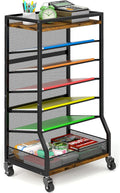 7 Tier Rolling File Cart with Sliding Trays, Wood Metal File Organizer Beside Desk, Free-Standing File Holder, Paper Letter Tray Organizer Mesh Desk Organizer for Home Office School (Patent)