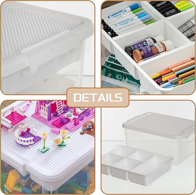 17 Quart Plastic Storage Bins with Lid Building Plate Dividers Block Storage Clear Art Supply Craft Organizers Playroom Container Organizer with Lid for Bead Crayon