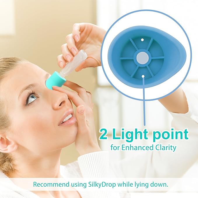 Fullicon 2-Pack Eye Drop Guide for Seniors, Soft & Reusable Eye Drop Dispenser for Elderly, Fits Most Eye Drop Bottles, Easy Eye Dropper Aid with Light Points for Accurate Application (Blue & Green)