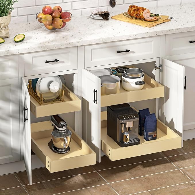 WelFurGeer Heavy-Duty Plywood Pull-Out Cabinet Drawers, 23" W x 22" D Pull Out Drawer for Cabinet, Smooth Slide-Out Shelves for Kitchen Cabinets, Durable Pullout Drawers for Home Kitchen Organization