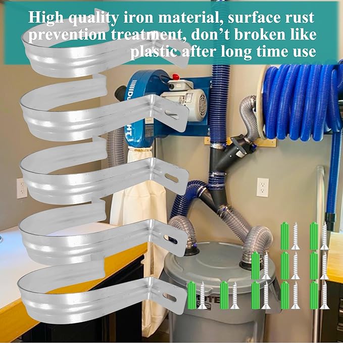 Dust Collection Hose and Pipe Holder Adjustable Hangers Bracket, Don’t Broken Like Plastic After Long Time, Durable Spray Iron, 5 PCS (Sliver, 4 Inch)