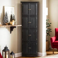 72" H Farmhouse Corner Storage Cabinet with 8 Doors & 4 Shelves, 4 Tier Kitchen Corner Pantry Cabinet Wooden Organizer Case Bookshelf, Home Space Saver Cabinet for Kitchen,Living Room(Black)