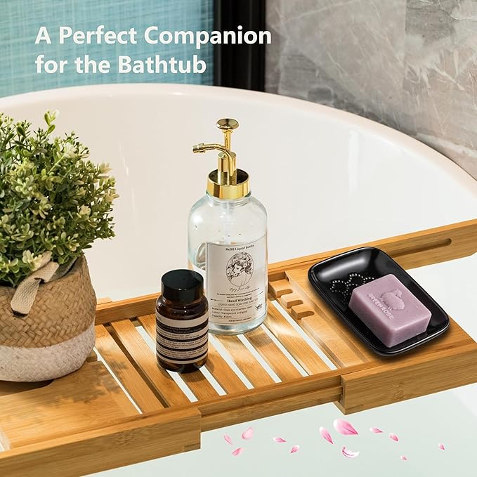 Gomakren Soap Dish for Shower, Ceramic Soap Dishes for Bar Soap Sponge, Christmas Shower Soap Holder Saver Tray for Bathroom Kitchen Sink, Easy to Clean, Black