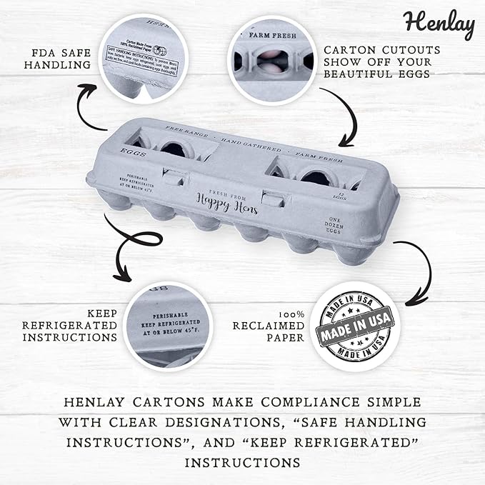 Egg Cartons- Adorable Printed Design for Farm Fresh Eggs, Recycled Paper Cardboard, Sturdy & Reusable, Holds up to XL Chicken Eggs (Blank Stamping, 90)