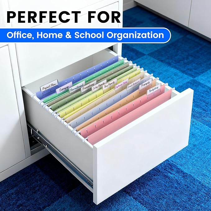 50-Pack Morandi Hanging File Folders, Letter Size with 55 Transparent Label Cards, 60 Sticker Labels,1/5-Cut Tabs–Home Office & Filing Cabinets