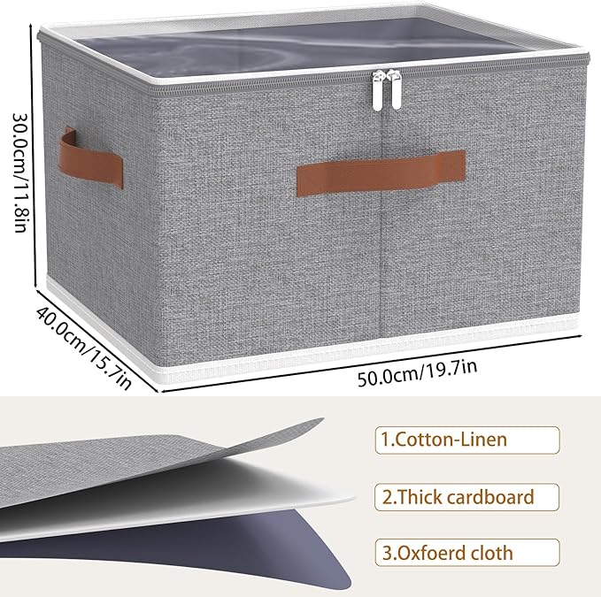 OUTBROS Large Storage Bins with Lid, Foldable Bags, Wardrobe Organiser with Handle and Zipper, Used for storing clothes, blankets, pillows, 19.7 x 15.7 x 11.8 inch, 2-Pack