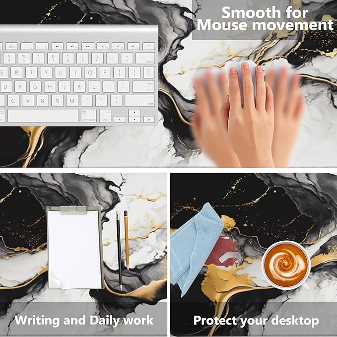 Gaming Mouse Mat Luxury Gold Abstract Fluid Art Large Mouse Pad Extended Mouse Pad Desk Mat Non-Slip Rubber Base Mice Pad Desk Pad for Office Game Home 35.4x15.75 in
