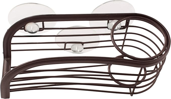 Spectrum Sink Sponge and Brush Holder with Suction Cups Ashley 2 in 1 Sink Caddy Bronze, No Rust Easy Mount Suction Cup Kitchen Sponge and Brush Holder Hanging Wire Cradle Promotes Quick Drying