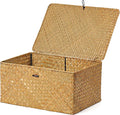 Nonam Seagrass Storage Large Basket with Lid Set of 3,Wicker Basket Storage Bin with Lid for Shelves,Boho Decor,Handwoven Shelf Basket for Organizing-Storage Container Box for Home Organization
