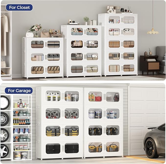 150GAL Extra Large Storage Bins with Lid, 600QT Storage Bins with Wheels, Folding Closet Organizer, Stackable Collapsible Plastic Storage Containers for Home, Office, Kitchen, 3Pack White