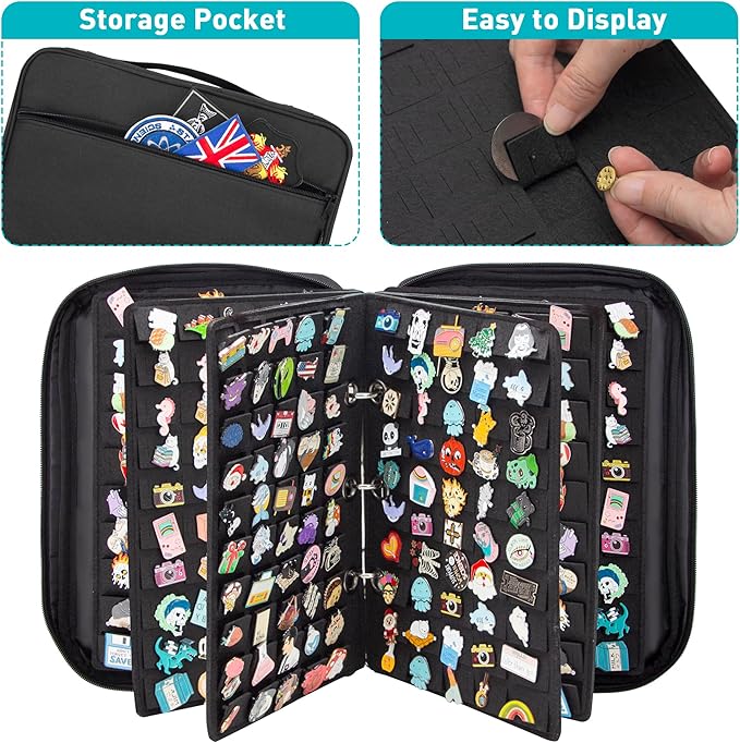 Enamel Pin Display Pages Pin Carrying Case, Pins Collection Storage Organizer Case, Travel Brooch Pin Display Bag (Pins Not Included)
