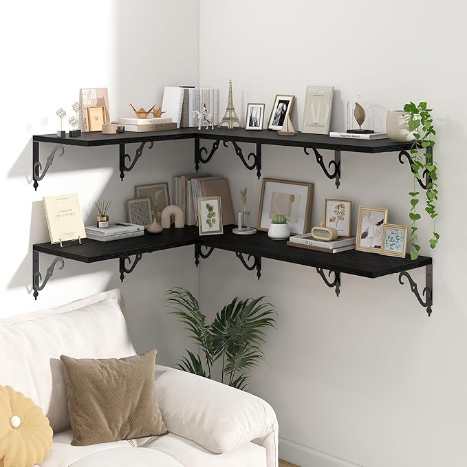 Deep Floating Shelves for Wall, 32"W x 12"D Wall Shelves, 12 Inch Deep Floating Shelf with Bracket, 32 Inch Floating Shelves Set of 2, Rustic Shelves for Living Room, Bathroom and Kitchen, Black