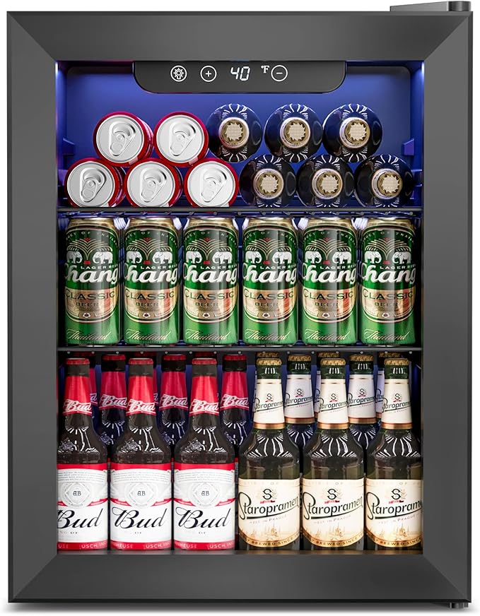 1.7 Cu.Ft Beverage Refrigerator Cooler - 68 Can Mini Fridge Glass Door for Drink Soda Beer Wine - Small Refrigerator for Bedroom Office Home Dorm Bar, Black