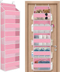 5-Tier Over The Door Organizer Hanging Storage Organizers with Clear Window 40lb Large Capacity Room Organizer for Pantry Bathroom Nursery Closet(Pink)