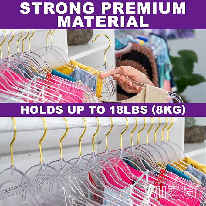 Premium Clear Invisible Acrylic Hangers,Crystal Plastic Hangers,Clear Hanger 50 Pack Ultra Slim & Space Saving Suit Hanger for Coats, Pants & Dress Clothes