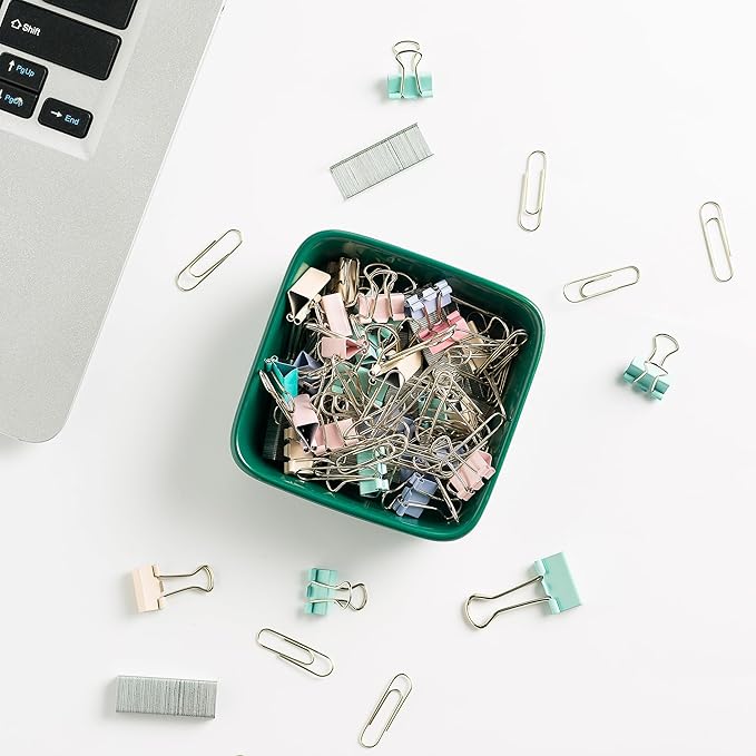 Ceramic Paper Clip Holder for Desk Cute Binder Holder Paperclip Holders for Office Paper Clips Dispenser Organizer desk décor (green)