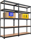 HOMEDANT 5 Tier Storage Shelves Adjustable Laminated Boltless Garage Metal Shelving Unit Heavy Duty Utility Rack Shelf Warehouse Pantry Closet Kitchen (2, (M) 35.9" W, Black)