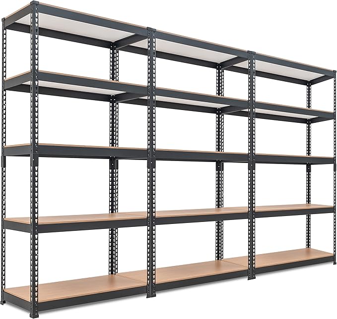 HOMEDANT 5 Tier Storage Shelves Adjustable Laminated Boltless Garage Metal Shelving Unit Heavy Duty Utility Rack Shelf Warehouse Pantry Closet Kitchen (3, (M) 35.9" W, Black)