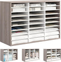 Literature Organizer 27 Slots Wooden Mailboxes for Classroom Office Mail Organizer Countertop Vertical File Sorter with Adjustable Shelves Heavy Duty Office Mailbox Cubbies, Retro Grey/White