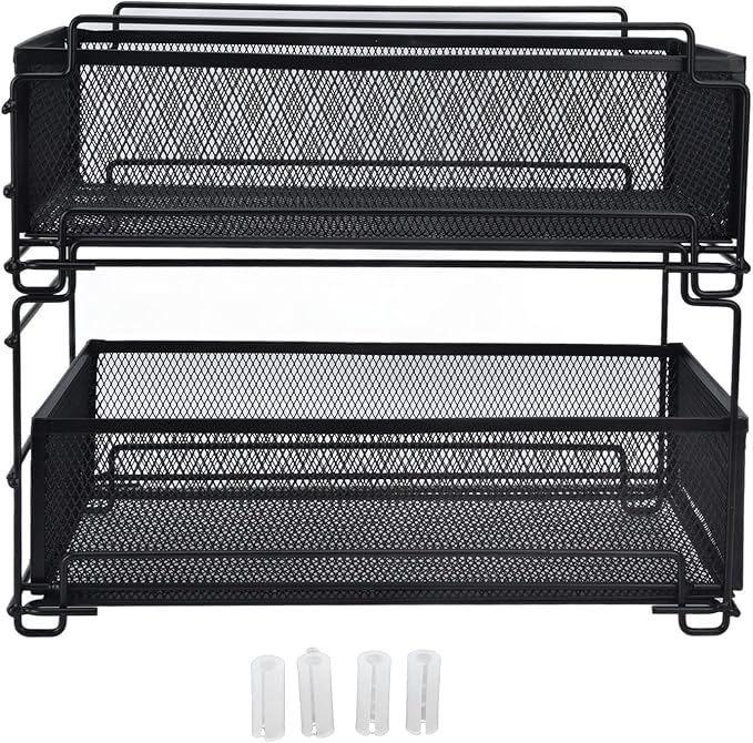 Cupboard Organiser, 2 Tier Under Sink Storage Organiser, Kitchen Storage Drawer Basket Rack Multilayer Kitchen Shelf Sliding Under Sink Drawer