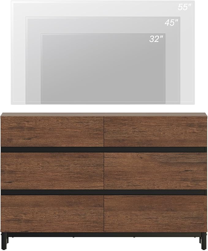 WAMPAT Dresser for Bedroom, Modern Wood Dresser with 6 Drawers, Chest of Drawers with Metal Base, Closet Organizers Storage for Living Room, Bedroom, Brown
