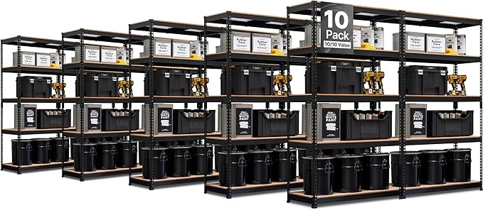 HOMEDANT 5-Tier Laminated Boltless Heavy Duty Metal Shelving Unit Adjustable Garage Storage Utility Rack Shelves Organization Multipurpose Shelf Warehouse Industrial (10, (L) 39.8" W, Black)