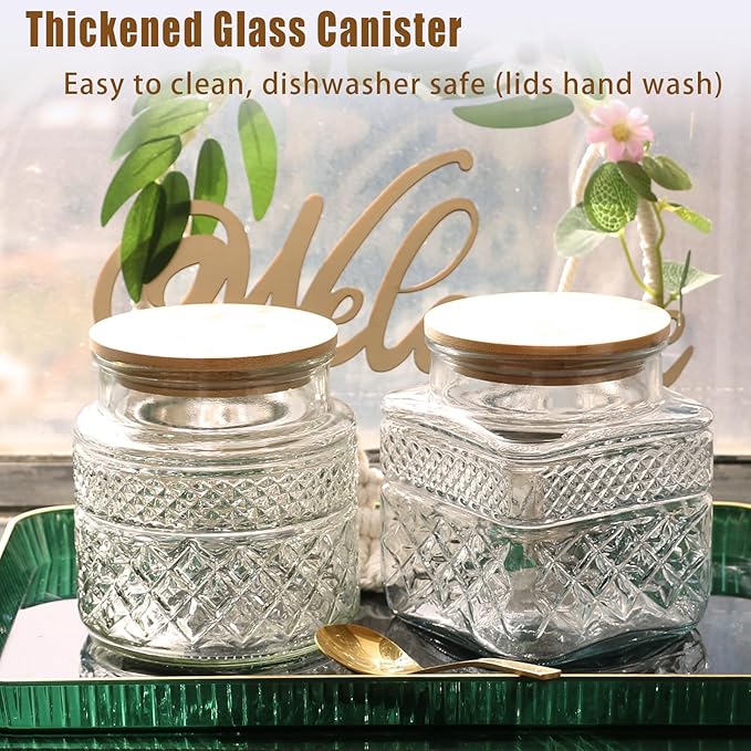 Viovian Vintage Glass Jar with Lid Spoon 38 OZ Round Thick Glass Storage Jars Airtight Lids Clear Decorative Canister Container for Food Candy Cookie Sugar Coffee Tea Nuts Snack Dog Treat Vase