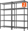 REIBII 1000LBS Wire Shelving Unit, 5 Tier Adjustable Metal Storage Shelves for Kitchen Pantry Office Steel Organizer Wire Rack for Narrow Space, 13.4" D x 23.2" W x 60" H, Black,2PCS