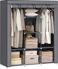 SONGMICS Portable Closet, 51.2 Inch Large Capacity Wardrobe Closet Organizer with Fabric Cover, Hanging Rods and Shelves, 51.2 x 17.7 x 66.1 Inches, for Bedroom, Living Room, Dove Grey URYG096G01