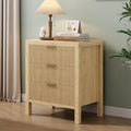 3 Drawer Dresser, Mid Century Modern Chest of Drawers with Waveform Panel, Large Fluted Dresser with Wide Drawers Wood Storage for Bedroom, Hallway, Entryway, Nature