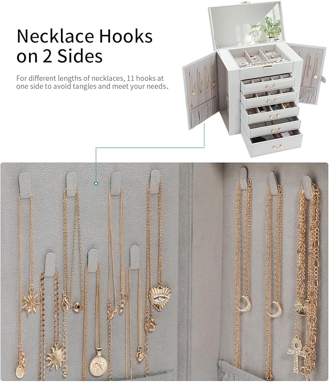 Large Jewelry Box, Jewelry Boxes for Women Large Jewelry Organizers and Storage, Jewelry Organizer for Rings Earrings Necklaces Glasses Bracelets Watches, Grey
